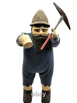Vintage Wooden Folk Art Figurine Hand Carved Man Gardener Statue Figurine 15'