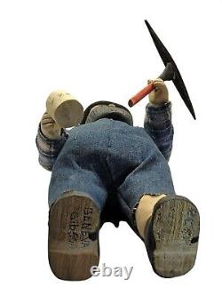 Vintage Wooden Folk Art Figurine Hand Carved Man Gardener Statue Figurine 15'
