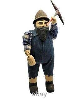 Vintage Wooden Folk Art Figurine Hand Carved Man Gardener Statue Figurine 15'
