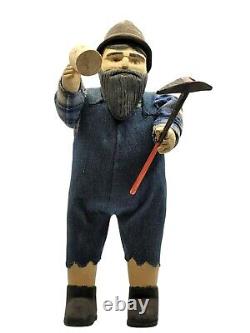 Vintage Wooden Folk Art Figurine Hand Carved Man Gardener Statue Figurine 15'