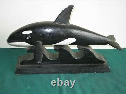 Vintage Wooden Handcarved Folk Art Sculptureorca Whaleartist Signedas Found