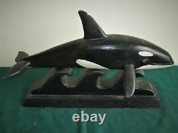 Vintage Wooden Handcarved Folk Art Sculptureorca Whaleartist Signedas Found