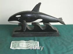 Vintage Wooden Handcarved Folk Art Sculptureorca Whaleartist Signedas Found