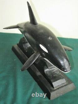 Vintage Wooden Handcarved Folk Art Sculptureorca Whaleartist Signedas Found