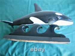 Vintage Wooden Handcarved Folk Art Sculptureorca Whaleartist Signedas Found