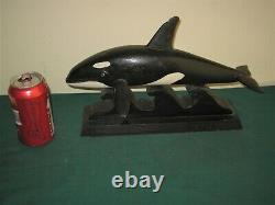 Vintage Wooden Handcarved Folk Art Sculptureorca Whaleartist Signedas Found