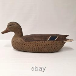 Vintage Wooden Mallard Duck Decoy Hand Carved, WPM Marked, Folk Art Waterfowl