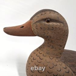 Vintage Wooden Mallard Duck Decoy Hand Carved, WPM Marked, Folk Art Waterfowl