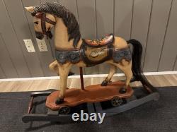 Vintage Wooden Rocking Carousel Horse Hand Carved & Painted Beautiful Folk Art
