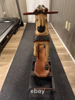 Vintage Wooden Rocking Carousel Horse Hand Carved & Painted Beautiful Folk Art