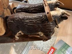 Vintage Yoked Oxen Pulling Logs Folk Art Hand Carved Claude Anible Very Nice