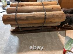 Vintage Yoked Oxen Pulling Logs Folk Art Hand Carved Claude Anible Very Nice