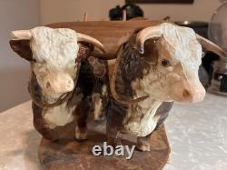 Vintage Yoked Oxen Pulling Logs Folk Art Hand Carved Claude Anible Very Nice