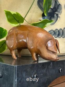 Vintage c1960s Folk Art Attributed East Tennessee Hand Carved Wood Sow Pig CF