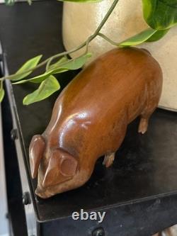 Vintage c1960s Folk Art Attributed East Tennessee Hand Carved Wood Sow Pig CF