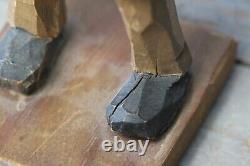 Vintage c. 1940's Swedish Carved Wood Hobo with Satchel Folk Art Carving