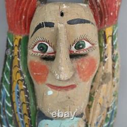 Vintage carved face mask folk art double face OOAK wood wall hanging decoration