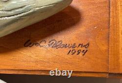 Vintage carved wood 1949 Flowers pike fish sculpture wall mount trophy folk art