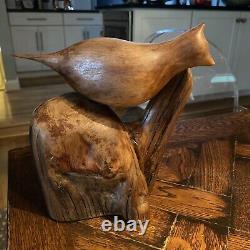 Vintage carver EVELYN YONKIN Folk Art Carved Wood BIRD Old Pine & Butternut Wood
