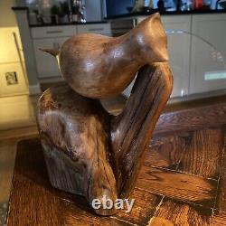 Vintage carver EVELYN YONKIN Folk Art Carved Wood BIRD Old Pine & Butternut Wood