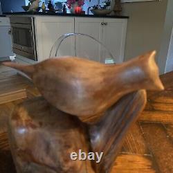 Vintage carver EVELYN YONKIN Folk Art Carved Wood BIRD Old Pine & Butternut Wood