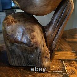 Vintage carver EVELYN YONKIN Folk Art Carved Wood BIRD Old Pine & Butternut Wood