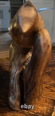 Vintage carver EVELYN YONKIN Folk Art Carved Wood BIRD Old Pine & Butternut Wood