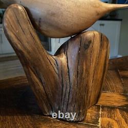 Vintage carver EVELYN YONKIN Folk Art Carved Wood BIRD Old Pine & Butternut Wood