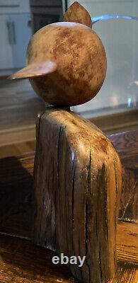 Vintage carver EVELYN YONKIN Folk Art Carved Wood BIRD Old Pine & Butternut Wood