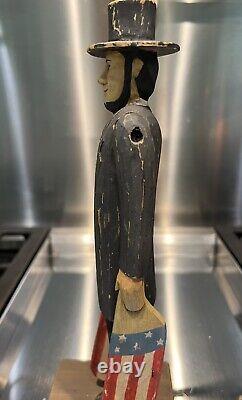 Vintage folk art Wooden Hand Carved/painted Patriotic Abe Whirligig