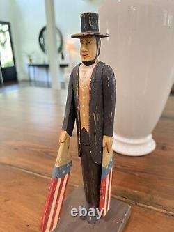 Vintage folk art Wooden Hand Carved/painted Patriotic Abe Whirligig