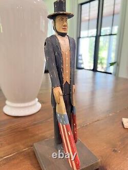 Vintage folk art Wooden Hand Carved/painted Patriotic Abe Whirligig