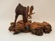Vintage Folk Art Hand Carved Wood Moose Sculpture On Burl Wood Base Signed Kk 87