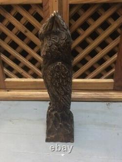 Vintage folk art hand carved wood owl wooden 77 glisson rare figurine statue