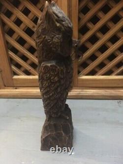 Vintage folk art hand carved wood owl wooden 77 glisson rare figurine statue