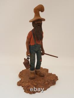 Vintage folk art hand carved wood sculpture old moonshiner man whiskey gun KK 88
