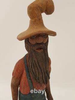 Vintage folk art hand carved wood sculpture old moonshiner man whiskey gun KK 88