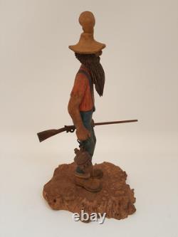Vintage folk art hand carved wood sculpture old moonshiner man whiskey gun KK 88