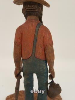 Vintage folk art hand carved wood sculpture old moonshiner man whiskey gun KK 88