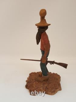 Vintage folk art hand carved wood sculpture old moonshiner man whiskey gun KK 88