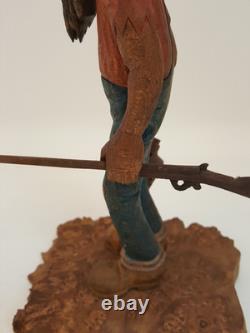 Vintage folk art hand carved wood sculpture old moonshiner man whiskey gun KK 88