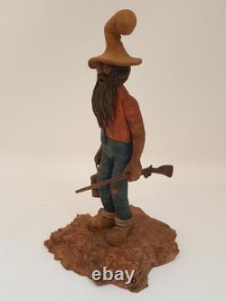 Vintage folk art hand carved wood sculpture old moonshiner man whiskey gun KK 88