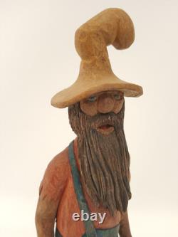 Vintage folk art hand carved wood sculpture old moonshiner man whiskey gun KK 88