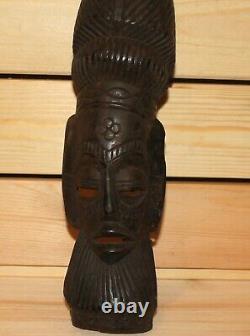 Vintage folk art hand carving wood tribal wall hanging mask