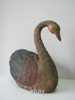 Vintage folk art large hand carved & painted goose