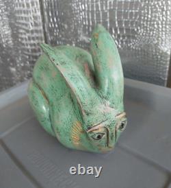 Vintage folk art solid wood carved sculpture rabbit