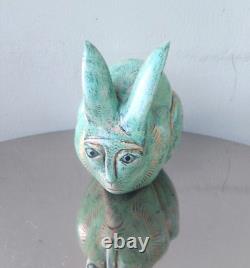 Vintage folk art solid wood carved sculpture rabbit