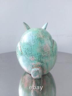 Vintage folk art solid wood carved sculpture rabbit
