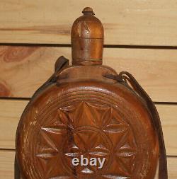 Vintage folk floral carved wood wine/brandy bottle pitcher