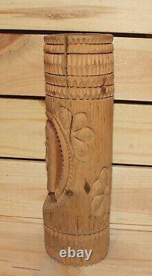 Vintage folk hand carving wood candle holder